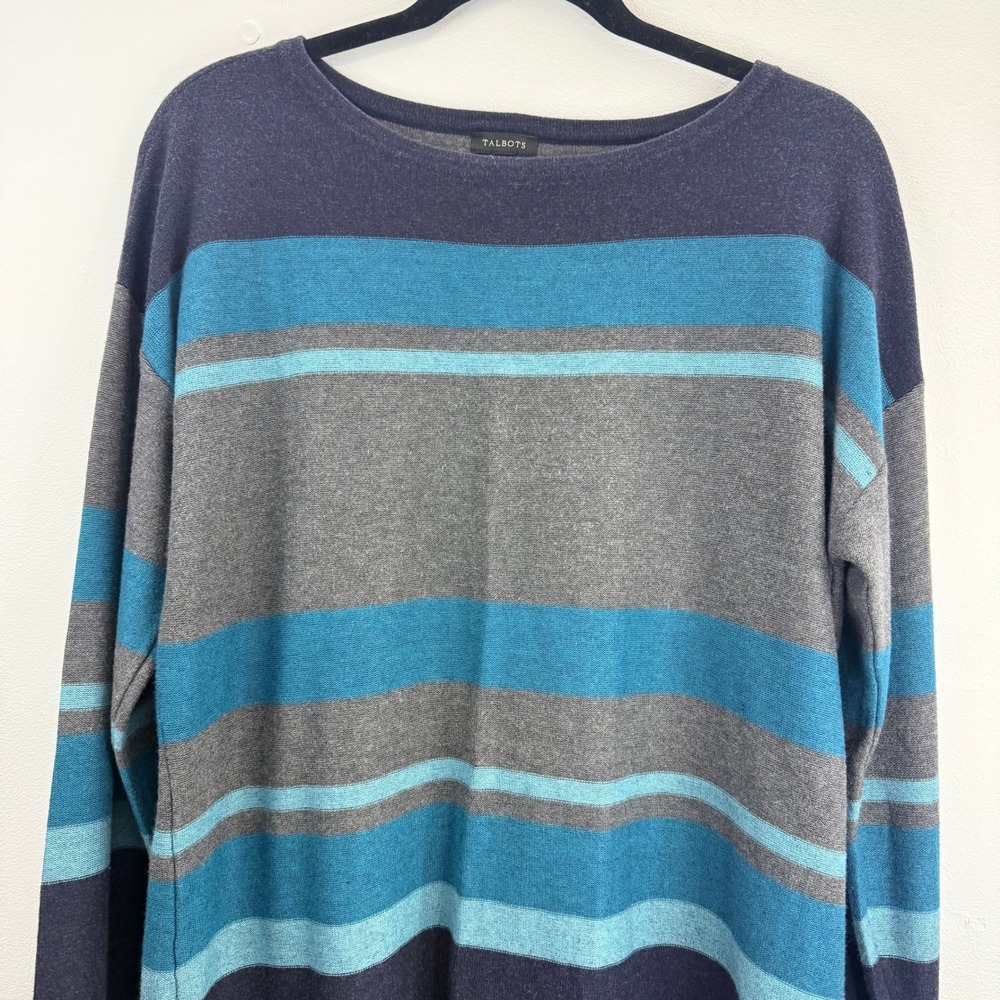 Talbots Womens Striped Boat Neck Long Sleeve Sweater Blue Gray Size L‎ - Picture 4 of 7